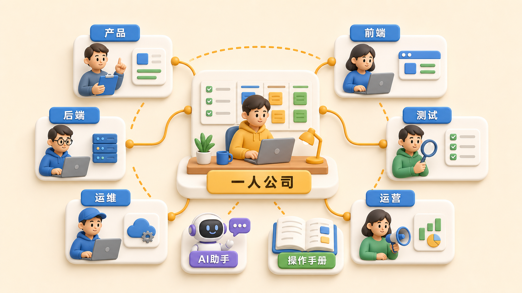 新增概念图：一人公司承担软件公司上线流程