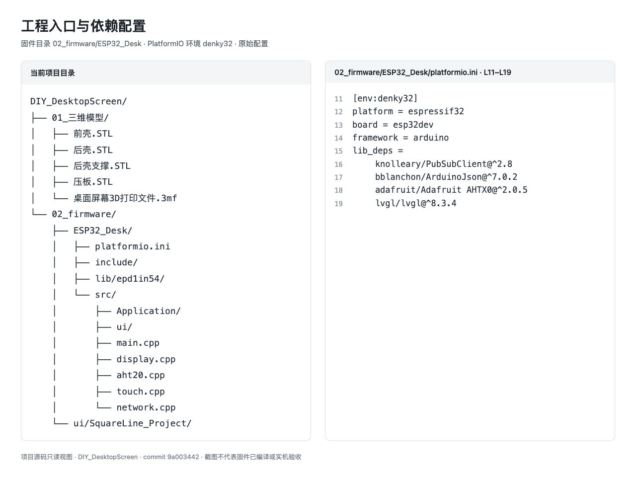 当前项目目录与 PlatformIO 原始配置截图