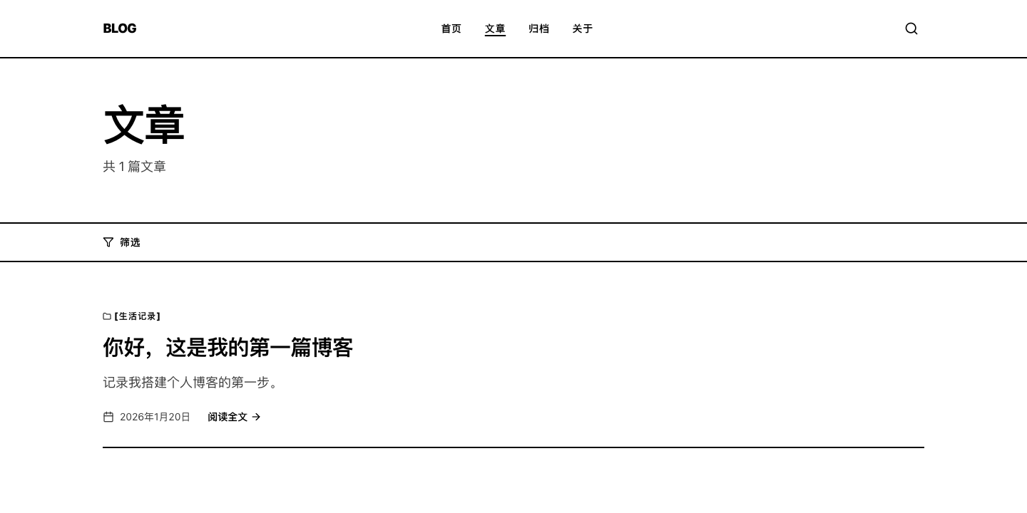 按教程替换文章后的本地示例,列表中显示第一篇博客